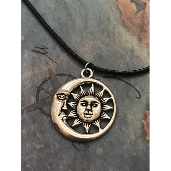 Celestial Sun And Moon Pendant Waxed Cord - Picture 2 of 10